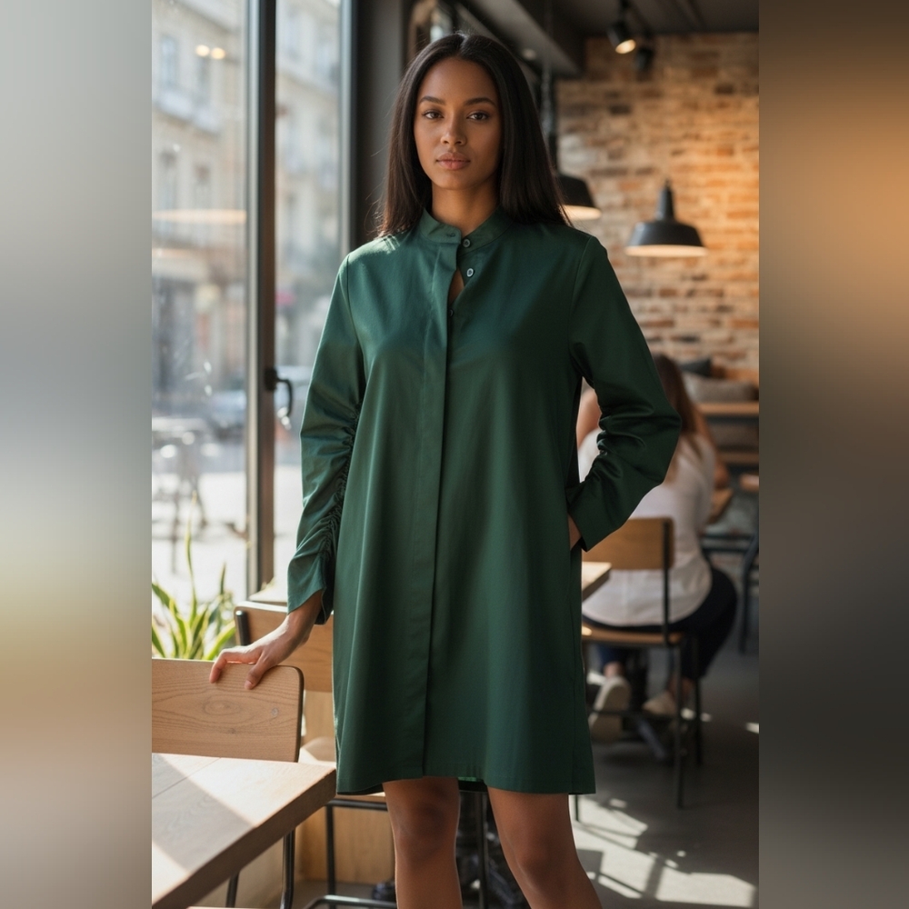 Reiss Dark Green Shirt Dress W/open Back
